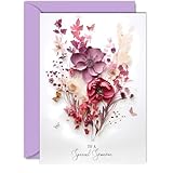  Magnifique carte de vœux pour femme – Bouquet de fleurs pressées – Magnifique carte d\'anniversaire pour amie, famille, collègue, fille, maman, sœur, grand-mère, cousin, 12,7 x 17,8 cm