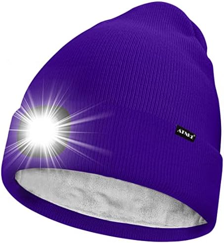ATNKE LED Mütze mit Licht,Wiederaufladbare USB 4 LED Beleuchtete Laufmütze Extrem Heller Lampe Winter Warme Gefüttertes Fleece Stricken Mütze für Herren und Damen Geschenke