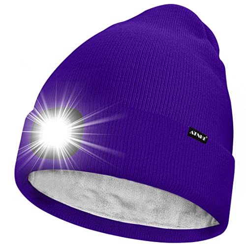ATNKE LED Lighted Beanie Hat,USB Rechargeable 4 LED Running Headlamp Ultra Bright Cap with Light Hands Free Head Torch Winter Warm Lined Fleece Knit