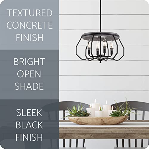 Kira Home Beckett 18" 4-Light Farmhouse Pendant Chandelier, Open Shade Design, Textured Concrete + Black Finish #TOP2