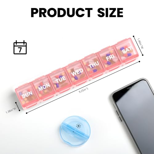 Sukuos Extra Large Daily Pill Organizer 7 Day, Easy to Open Weekly Pill Box Case, Portable Medicine Case Vitamin Holder with Clear Lid for Fish Oils or Supplements (Light Pink) - Thumbnail 5