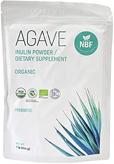 NBF Organic Agave Inulin Powder 1LB (16 Oz) - Prebiotic Supplement Soluble Fiber