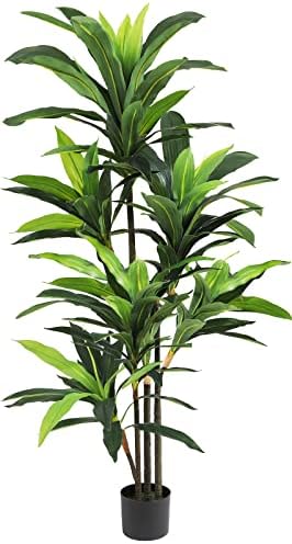 VIAGDO Dracaena Silk Plant Artificial 5ft Faux House Plants Evergreen Dracaena Marginata Fake Yucca Palm Trees in Pot Realistic Dragon Tree for Living Room Home Office Decor Indoor Outdoor