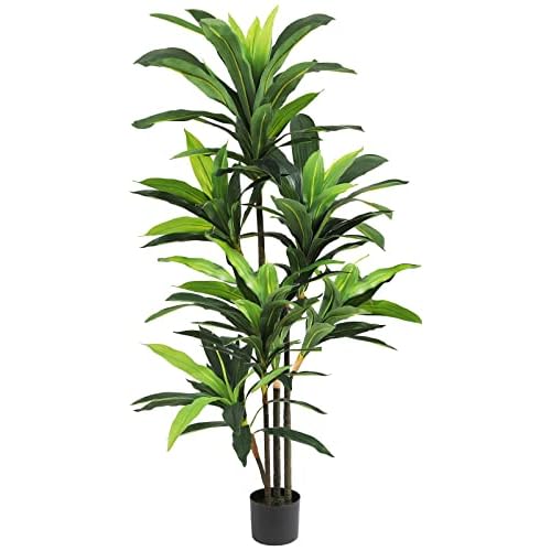 VIAGDO Dracaena Silk Plant Artificial 5ft Faux House Plants Evergreen Dracaena Marginata Fake Yucca Palm Trees in Pot Realistic Dragon Tree for Living Room Home Office Decor Indoor Outdoor