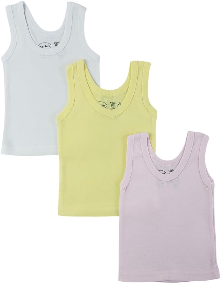 Bambini Newborn Baby Boys Tank Tops, 100% Cotton Rib Knit Sleeveless Shirts, 3-Pack, Variety Colors