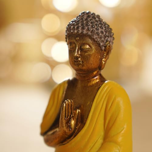 Image of PURE HOME + LIVING Yellow Antique Gold Polyresin Sitting Buddha - Small Idol Statue Showpiece for Home & Office Decoration, Statue for Living Spaces Yoga Studios, Gift for Housewarmings (Pack of 1)