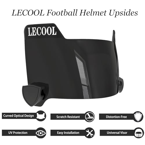 LeCool Football Visor – 3D Molded Curved Lens Technology, Wide Field Vision, Fits Youth & Adult Helmets (Black)