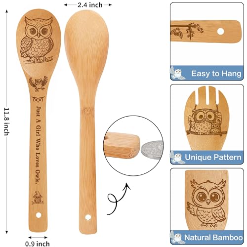 Owl Kitchen Decor Bamboo Wooden Spoons With Utensil Holder,Owl Kitchen Accessories for Cooking-Home Decorations Gifts for Women-Housewarming,Birthday,Mothers Day(6PCS） by Dudjotc - Used condition - Image 2