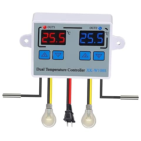 Khaco Dual Digital Thermostat Temperature Controller Two Relay Output Thermoregulator for Incubator Heating Cooling XK-W1088 AC110-220V Cover
