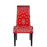 HOSNYE Western Paisley Dining Chair Covers Bandana Seamless Pattern with Red and White Ornaments Str
