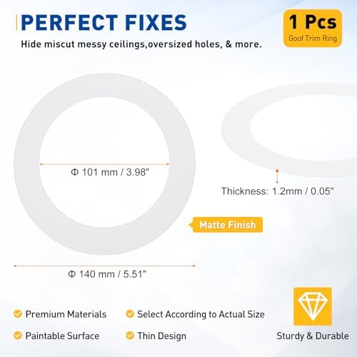 uxcell Goof 링, 10.2cm(4인치) ID 14cm(5.5인치) OD 스틸 플랫 고프 트림 링 라이트 커버 플레이트 플러시 마운트 캔 컨버터, 매입형 다운 라이트 벤트 천장 메달리온 벽 구멍 장식, 매트 화이트 — 사진 2