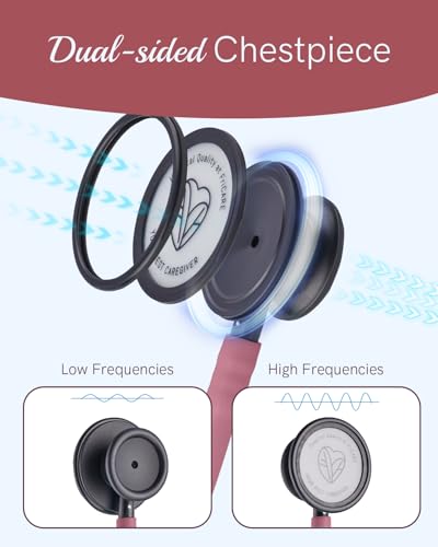 Image of FriCARE Dual Head Stethoscope - Stethoscopes for Nurses, Medical Nursing Students, Paramedics /EMT /LVN /VNA Backup Estetoscopio, Burgundy Tube, Matte Black Finish Chestpiece