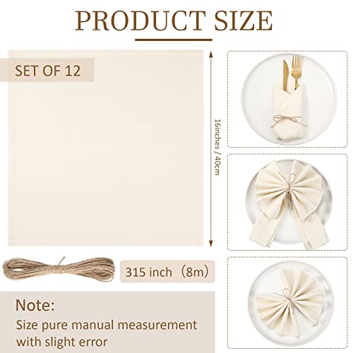 12 Pack Cloth Napkins 16 X 16 Inch Cotton Dinner Napkins Bulk Rustic Washable Ivory Natural Fabric Napkins For Family Events Parties Wedding Decoration #TOP1