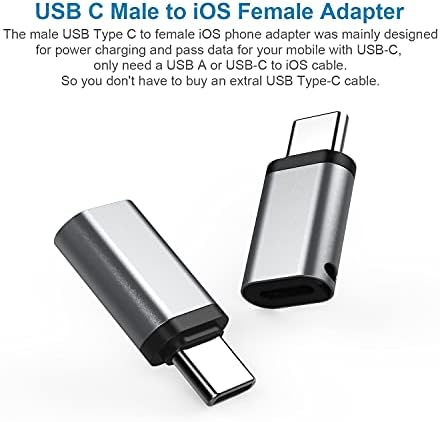  2PCS Female i-OS to Male USB-C Adapter Aluminum Converter Support Power Charging and Data Transfer. Compatible for Galaxy S20 Note 10, Pixel 4XL , LG G8, HUAWEI Mate 30 Pro, HTC and etc. (Gray)