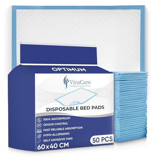 50 x Optimum Incontinence Bed Pads | 60 x 40 cm | Incontinence Bed Sheets | Disposable Mattress Protector | Self Adhesive Tabs | Absorbent Pads | (1 Pack of 50)