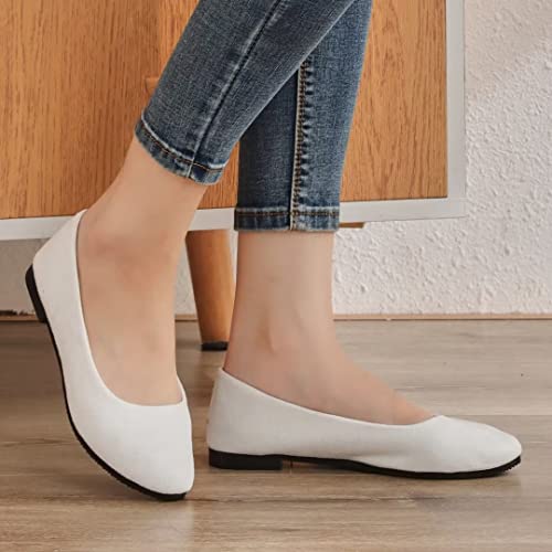 Stunner Women Cute Slip-On Ballet Shoes Soft Solid Classic Pointed Toe Flats White 35(4) #TOP5