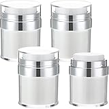 4 Pack Empty Airless Pump Jar Acrylic Airless Cosmetic Container Portable Refillable Travel Size Cream Vacuum Bottle Lotion Jar with Pump Lid for Skincare Cream, White(1.7 oz)