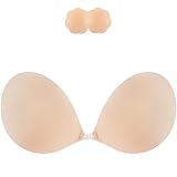 CheChury Klebe BH Trägerlos Push Up BH für Frauen Unsichtbar Silikon Selbstklebend Wiederverwendbar BH für Rückenfreies Abendkleid , Größe B , Beige