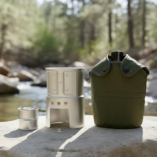 Vistnale Cantimplora Militar Kit, Metal de Aluminio 850ml con Taza y Estufa, Set Completo de Cantimploras para Camping, Senderismo y Aventuras al Aire Libre miniatura 4