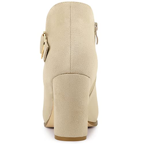 Allegra K Allegra K Women's Buckle Side Zip Chunky Heels Beige Ankle Boots 7.5 M US