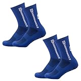 LAUMOE 2 Paare Grip Socken Fussball, Fußball Socken, Football Socks, Socken Fussball Fußballsocken 39-44 Rutschfeste Sportsocken für Fussball Basketball Laufen (Blau)