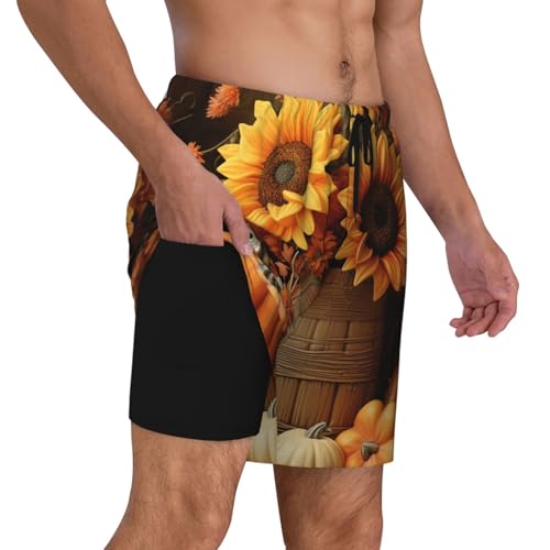 Men's Swim Trunks Quick Dry Board Shorts Pumpkin and Sunflower Beach Shorts with Pocket Bathing Suits for Men2