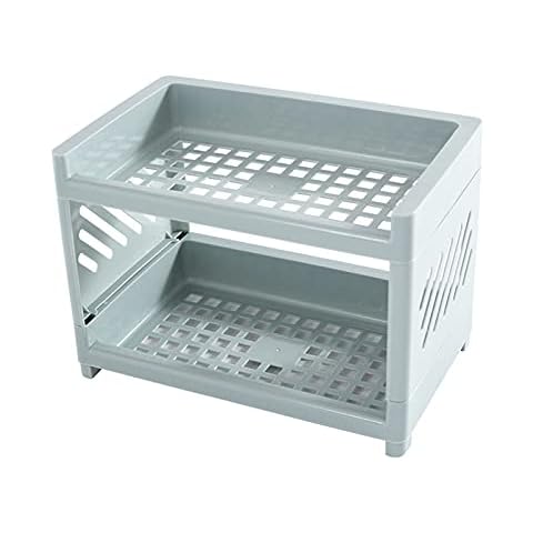 XINGWANG Double-Layer Desktop Storage Rack, Foldable Office Stationery Storage Rack,Kitchen Seasoning Storage Rack, Bathroom Cosmetic Storage Rack (Blue, 2-Layer) Cover