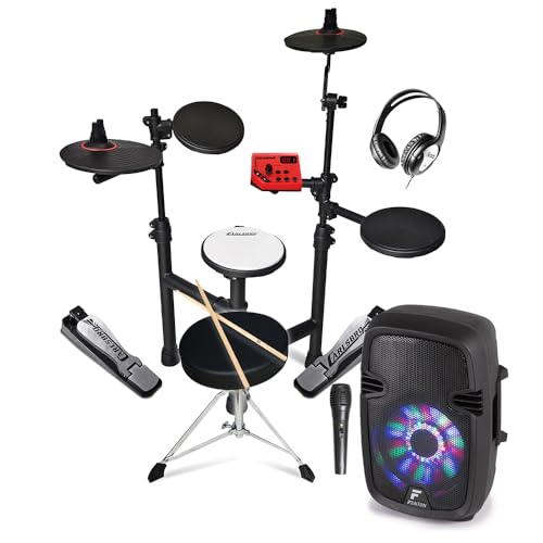 Carlsbro Club100 Compact Electronic Drum Kit for Beginner with FT8LED Monitor, 5-Piece Starter Set, 300W Speaker, Stool, Headphones & 50 Free Lessons Included