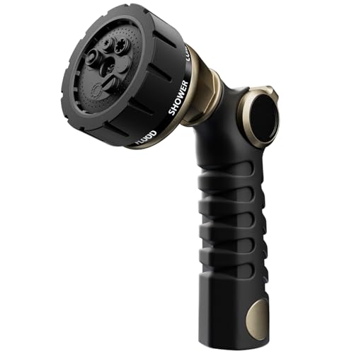 RESTMO Heavy Duty Hose Nozzle, Metal Garden Water Hose Sprayer with 7 Watering Patterns, Thumb Control, On Off Valve, High Pressure Nozzle Sprayer for Watering Plants, Car and Pet Washing, Bronze by Restmo - Used condition - US$20.66