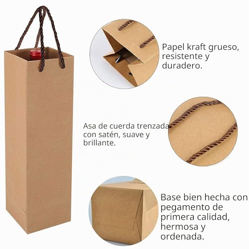 Miniatura 3 de Bolsas De Regalo De Vino De Papel Kraft, Bolsas De Regalo De Vino Premium Con Asas, 20 Bolsas De Almacenamiento De Vino De Papel Kraft Para Navidad, Boda, Fiesta Marrón