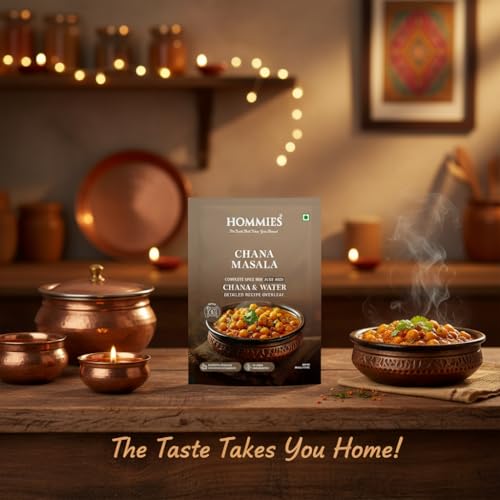 Image of Hommies Chana Masala Spice Mix | Ready to Cook in 15 Mins | Authentic Chhole Curry Masala | Just Add Chickpeas & Water | Serves 4 | Made with Cashew Nuts | No Preservatives | Pack of 4 (200g, 50g Each)