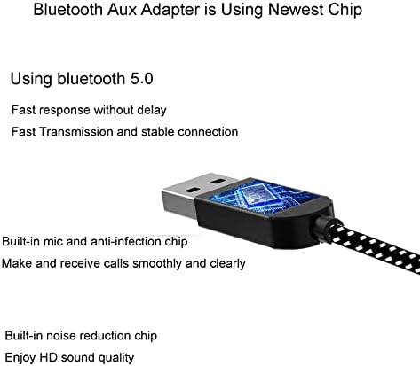 Car Bluetooth Aux Adapter, Aux Bluetooth Receiver, 3.5mm Aux to Bluetooth 5.0 Adapter, USB Bluetooth Adapter for Car Stereo Built-in Microphone Plug and Play Support Hands-Free Calls