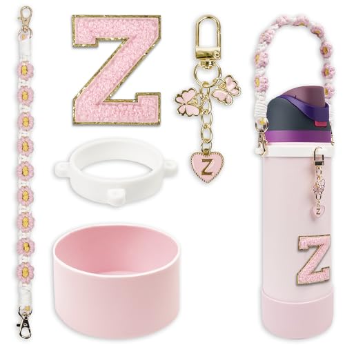 Silicone Boot Cute Monogram Set Compatible with Owala Water Bottle 32 oz - Perfect Letter Owala Accessories for Owala Tumbler, Owala Free Sip, Pink Owala, Black Owala, owala coffee tumbler (Pink, Z)