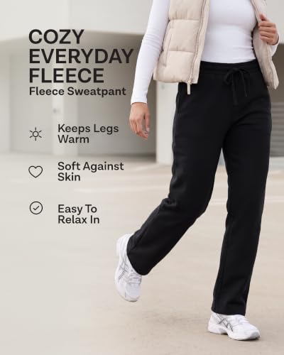 Image of Real Essentials 3 Pack: Women's Relaxed Fit Fleece Open Bottom Sweatpants - Casual Athleisure (Available in Plus)