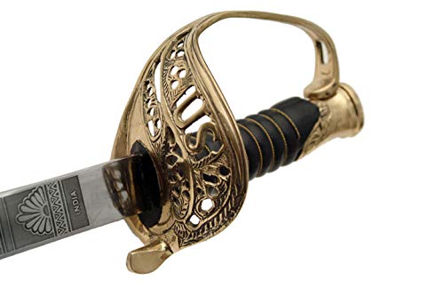 SZCO 39\" Civil War Foot Officer’s Sword – Etched Blade with Brass US Guard & Pommel, Gun Blue Finish, and Scabbard – Military Replica Collectible Sword for Adults