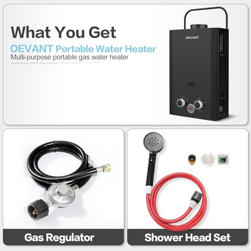 Propane Tankless Water Heater, 6L 1.58GPM Portable Gas Water Heater with Handle & Overheating Protection, Instant Hot Water for RV Camping, Outdoor Shower, Black – Image 4
