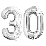 GOER Number 30 Balloons for 30th Birthday Party Decorations,42 Inch Jumbo Foil Helium Balloons for 30th Anniversary (Silver)