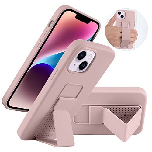 Coque iPhone 14 rose avec support bague pour visionnage vidéo mains libres confortable