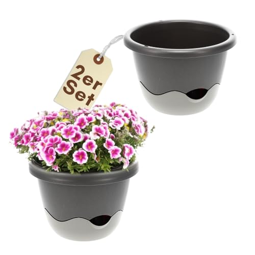 GarPet 2er Set Blumentopf zum hängen Outdoor mit Wasserspeicher Hängeampel Blumenampel Kette Hängeblumentopf