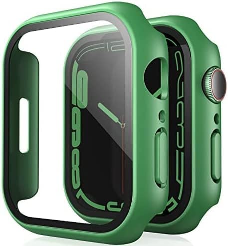 TAURI 2 Pack Hard Case Designed for Apple Watch Series 8/7 45mm, Built-in 9H Tempered Glass Screen Protector, [Full Protection] [Touch Sensitive] Slim Bumper [HD Clear] Cover for iWatch 45mm-Black