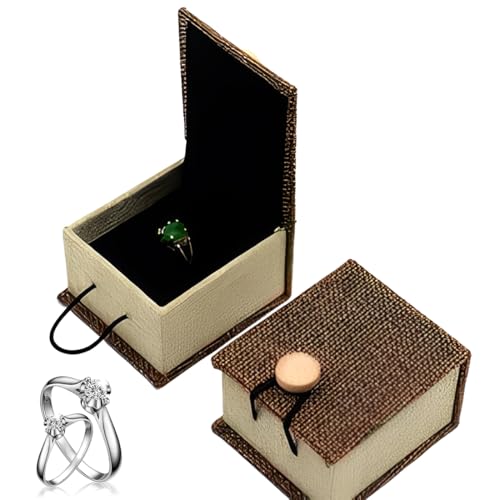 LEPGUYO Set De 2 Caja Anillo Compromiso Efecto Madera Con Botón,