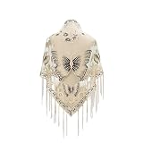 Women’s Elegant Butterfly Print Shawls and Wraps for Evening Dresses Triangle Shawl Wraps Fringed Evening Cape