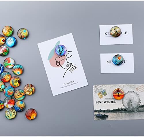 SOSMAR-24 Refrigerator Magnets - Decorative 3D Glass Notice Board Magnets with Tree Patterns for Kid's Drawing, Magnetic Whiteboard, Photo, Map, Office Magnets (Round/ 30mm)