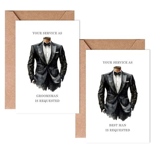Pazag 10 Sets Groomsmen Proposal Cards 8 Groomsman + 2 Best Man Cards with Envelopes Stickers for Wedding Bridal Shower Supplies 4 x 6 Inch (suit)