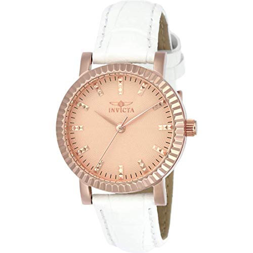 Invicta Women's Angel White Leather Band Steel Case Quartz Rose Gold-Tone Dial Analog Watch 22484