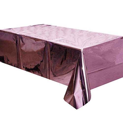 Pink Foil Tablecloth Plastic Table Cover Rectangle Tables Tinsel Foil Table Cloth for Wedding Anniversary Girls Birthday Baby Shower Bachelorette Thanksgiving Christmas Party, 54 x 108 Inch, 2pc