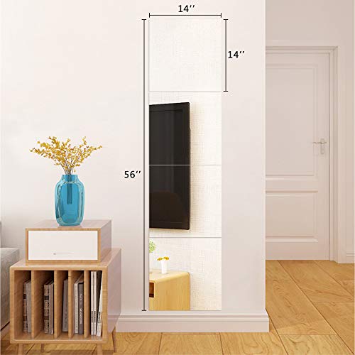 Full Length Wall Mirrors Tiles 14Inch x 4Pcs Frameless Body Gym Mirror Set Makeup Mirror Self Adhesive for Door Vanity Bedroom，Living Room - Thumbnail 2