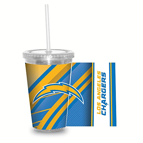 Rico Industries NFL Football Los Angeles Chargers NFL Football Team 16oz Clear Tumbler W/Straw