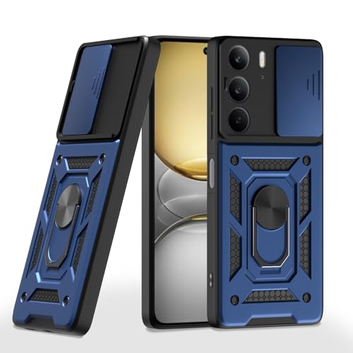 Image of Pikkme Back Cover for Realme C75 | D10 Tough Armor | 360 Protection Case | Sliding Camera Shield Cover & Ring Holder Stand Bumper Case (Blue)