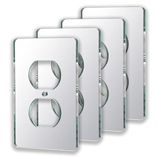4Pc Mirror Light Switch Plates Double Hole Outlet 4.72" X 2.91" Switch Light Cover Durable Wall Plates Outlet Covers Acrylic Mirrored Decorative (Double Hole Outlet) #TOP6